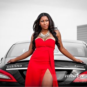 Red Strapless Faviana Couture Gown